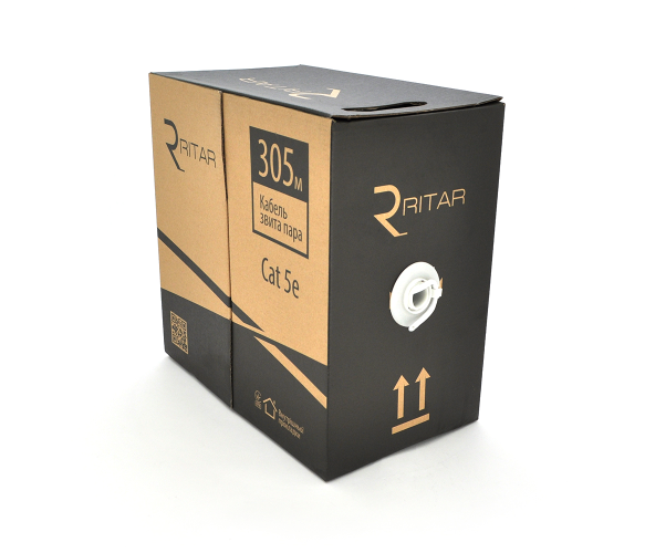 Кабель UTP CAT 5E 305m. (бухта), 4*2*0.5, ССА, ізол. ПЕ+ПВХ, для зовн. робіт з тросом, Black Ritar