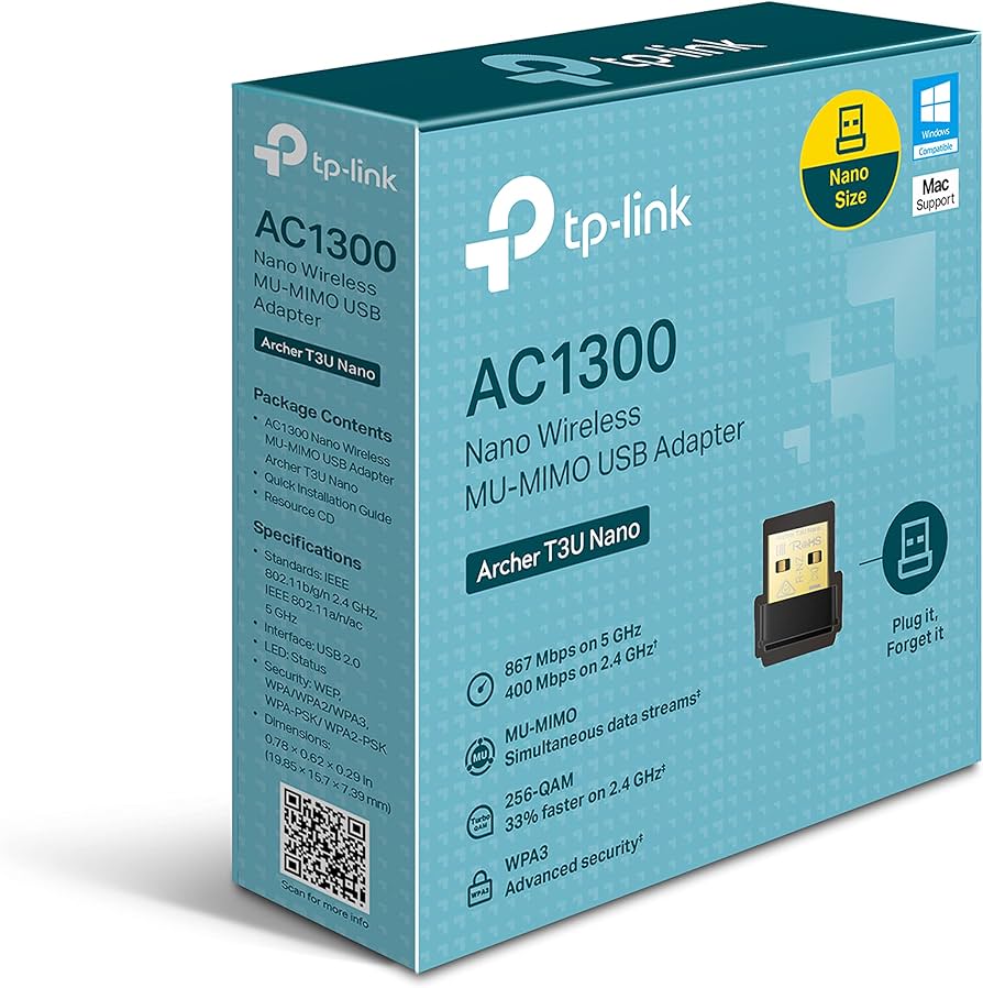 Обладнання Wi-Fi Adapter TP-LINK Archer T3U Nano (AC1300), 867 Мбіт/с (5 ГГц), 400 Мбіт/с (2.4 ГГц), USB 3.0