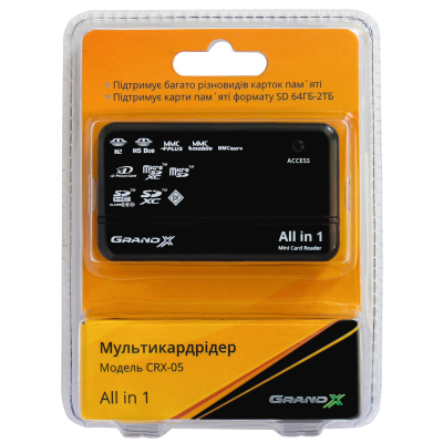 Кард-рідер універсальний USB 2.0 Grand-X CRX05, Black