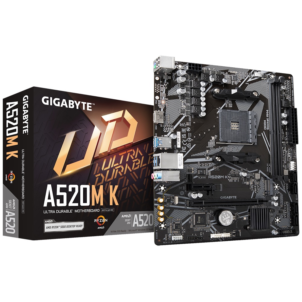 Материнська плата Gigabyte A520M K (sAM4, AMD A520, 2x DDR4, PCI-Ex16, M.2)
