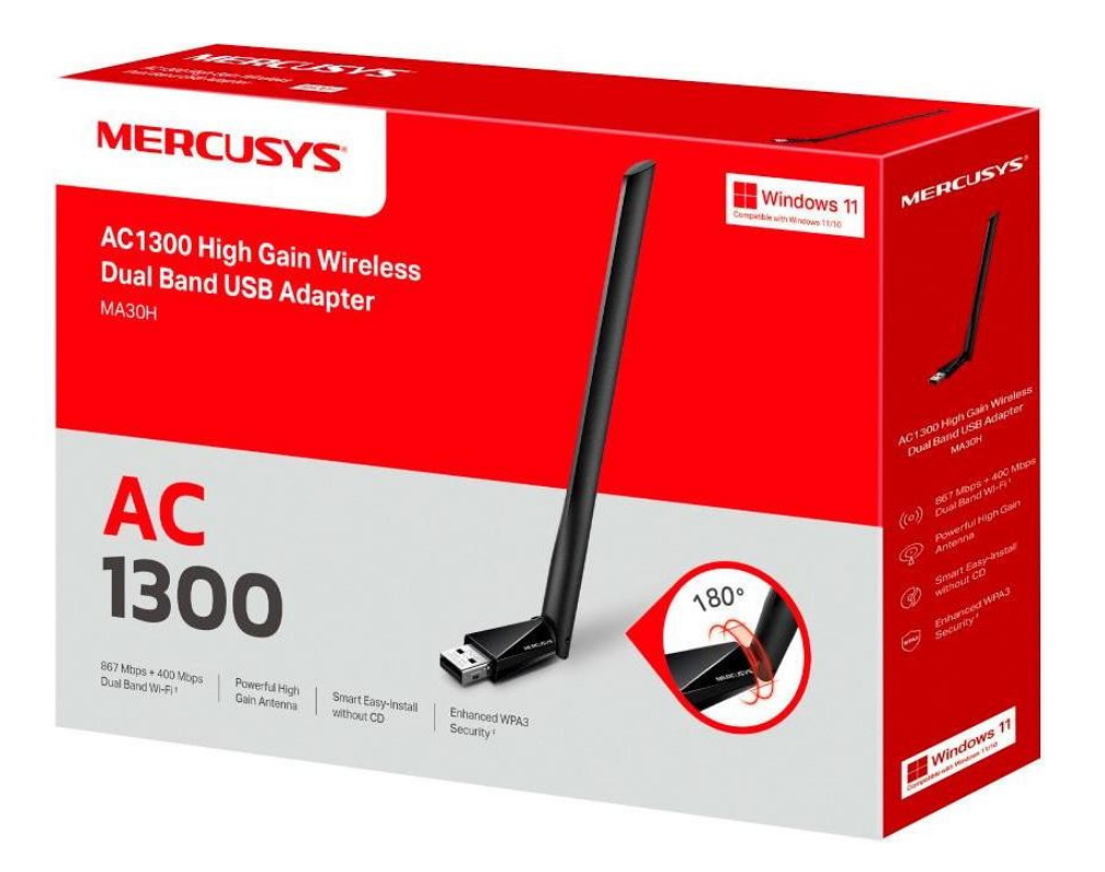 Обладнання Wi-Fi Adapter Mercusys MA30H, AC1300, Dual-Band 2,4 + 5 GHz, USB