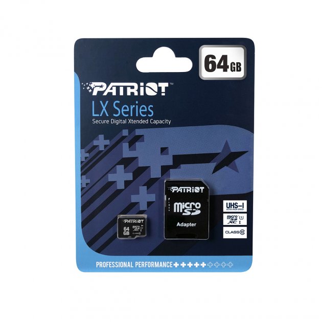 Флеш память MicroSD 64GB Patriot LX + SD UHS-I (Class 10) (PSF64GMCSDXC10)