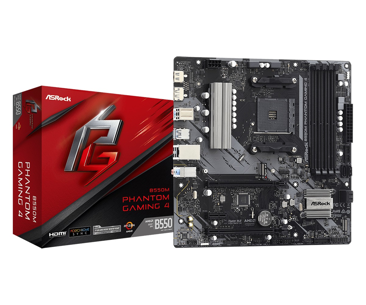 Материнська плата ASRock B550M PHANTOM GAMING 4 (sAM4, AMD B550, 4xDDR4, 1x PCI-E 4.0 x16, 1xM.2)