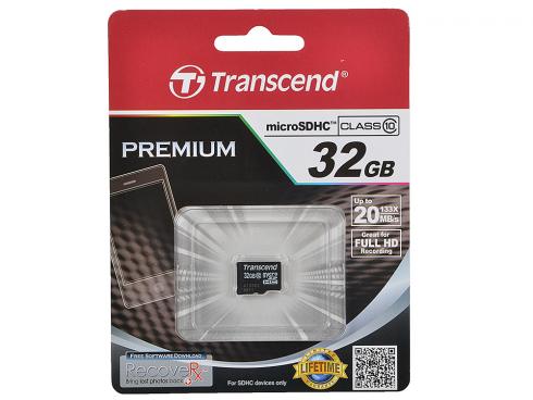 Флеш память MicroSD 8GB Transcend + SD Premium (Class 10) (TS8GUSDHC10)