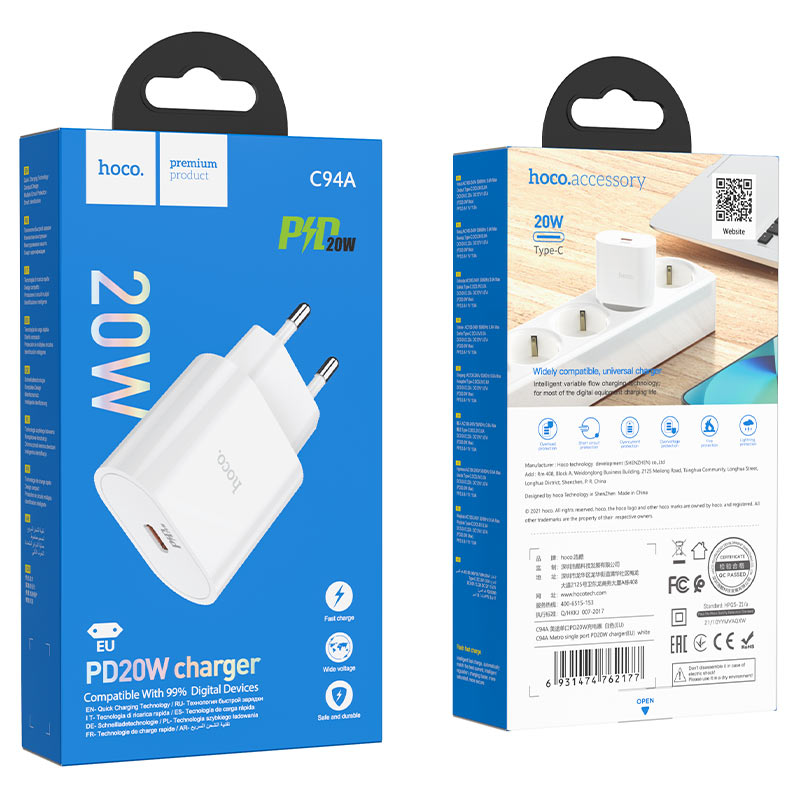 Зарядний пристрій Hoco C94A 20W, Type-C