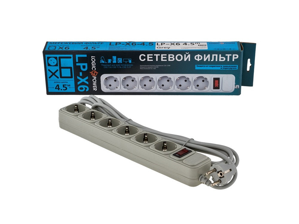 Мережевий фільтр LogicPower LP-X6 6м 6 розеток 