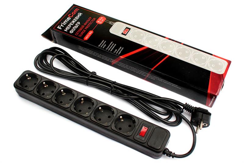 Мережевий фільтр FrimeCom (FC-B4006W 4.5 B) 6 розеток, 4.5 м, чорний