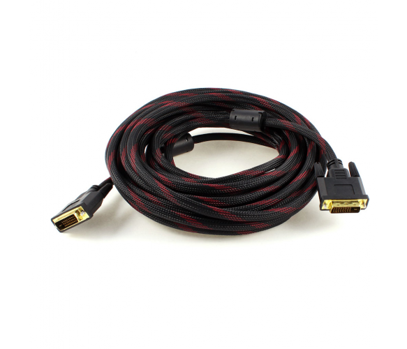 Кабель для монітора DVI - DVI, 10 м, Merlion, 2 феррита, Black/RED 24/24pin (YT-DVI(M)/(M)NY/RD-10m)