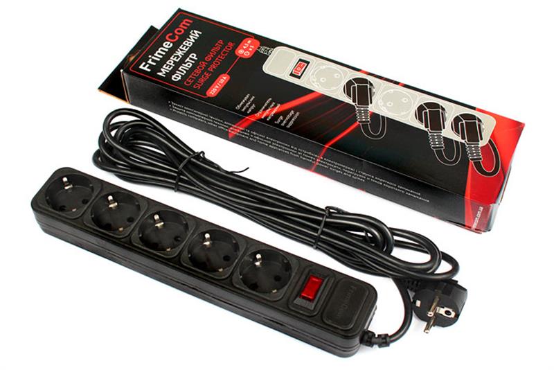 Мережевий фільтр FrimeCom (FC-B4005W 4.5 B) 5 розеток, 4.5 м, чорний