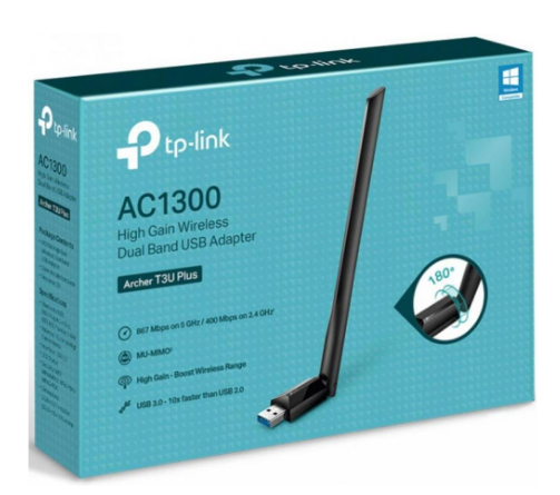 Обладнання Wi-Fi Adapter TP-LINK Archer T3U Plus (AC1300), 867 Мбіт/с (5 ГГц), 400 Мбіт/с (2.4 ГГц), USB 3.0