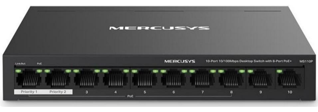 Комутатор Switch 10 Port Mercusys MS110P (10/100, 2+8 (PoE+))