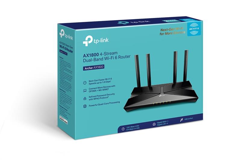 Маршрутизатор TP-Link Archer AX1800 (AX1800, Wi-Fi 6, 1хGE WAN, 4хGE LAN, OneMesh, 4 антени)