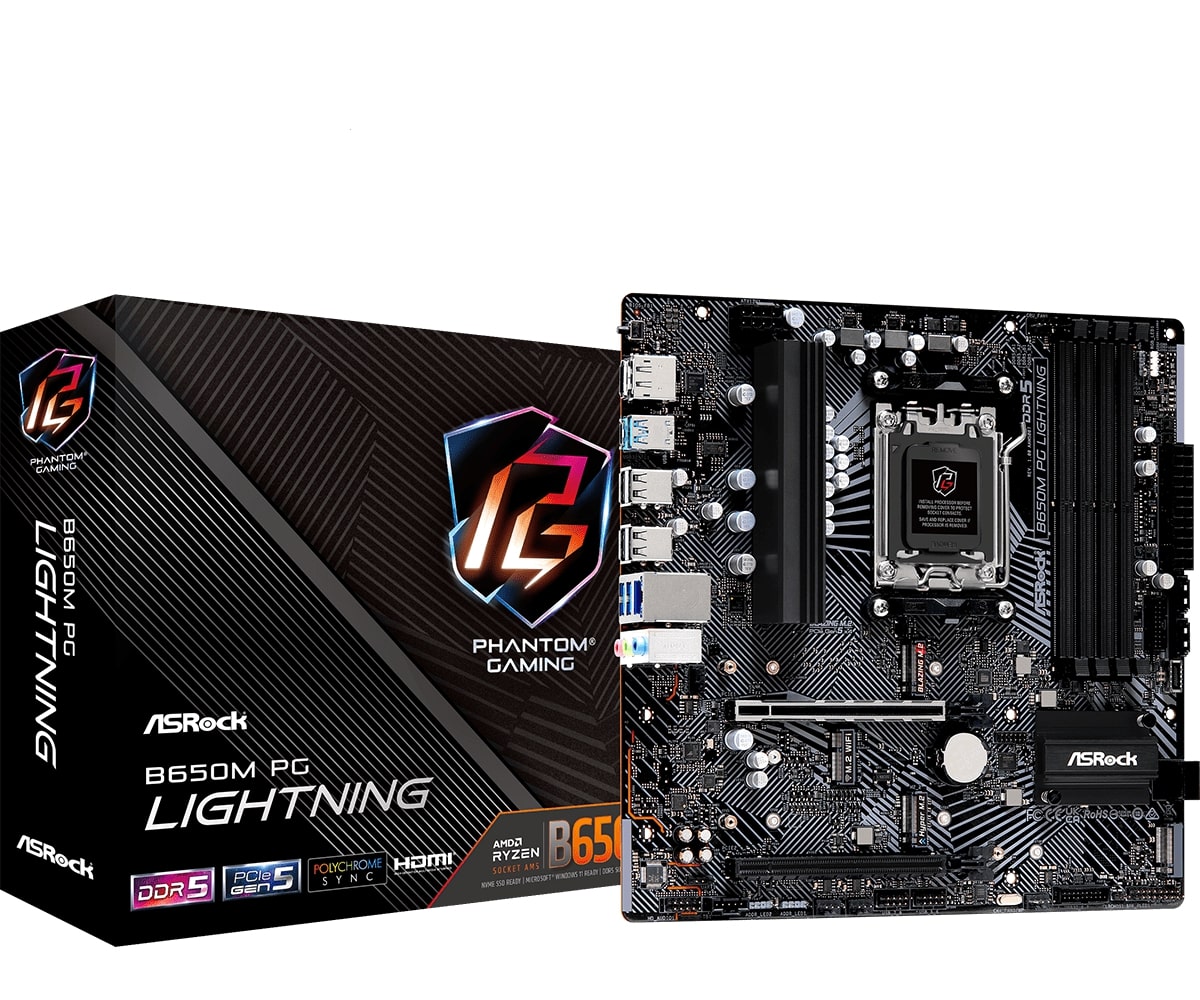 Материнська плата ASRock B650M PG Lightning (sAM5, AMD B650, 4xDDR4, 1x PCI-E 4.0 x16, 2xM.2)