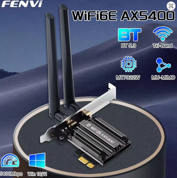 Обладнання Wi-Fi Adapter Fenvi FV-AX5400 MT7922, WiFi 6 Dual band 2.4/5GHz 1800 Мбіт/с, Bluetooth 5.2, PCI-E