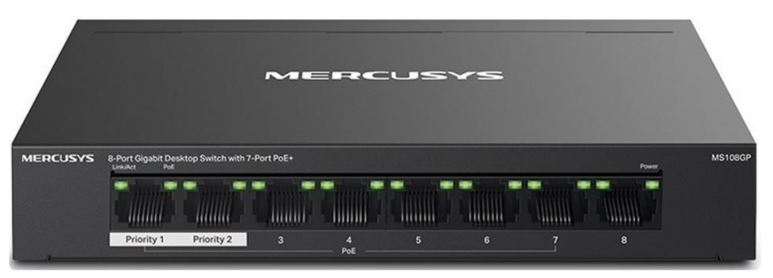 Комутатор Switch 8 Port Mercusys MS108GP (10/100/1000, 1+7 (PoE+))
