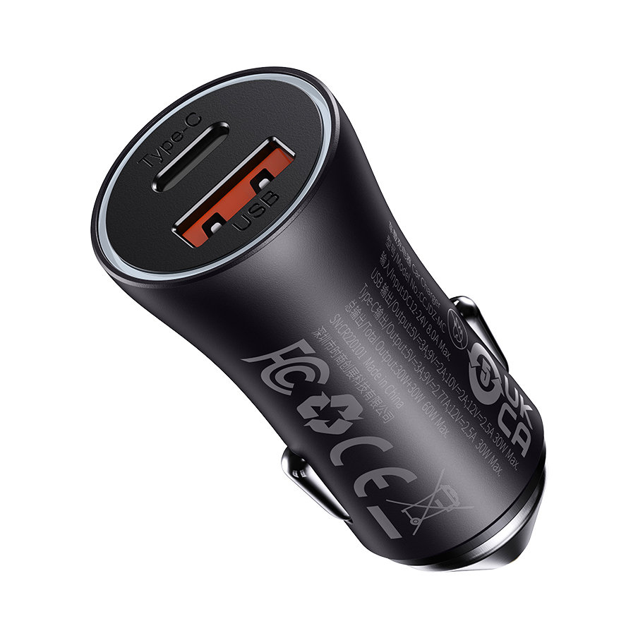 Автомобільний адаптер Baseus Car Charger 60W, Fast Charging, USB + Type-C (CGJM000113)