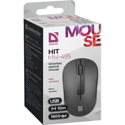 Мишка Defender Hit MM-495, Wireless, USB, Black