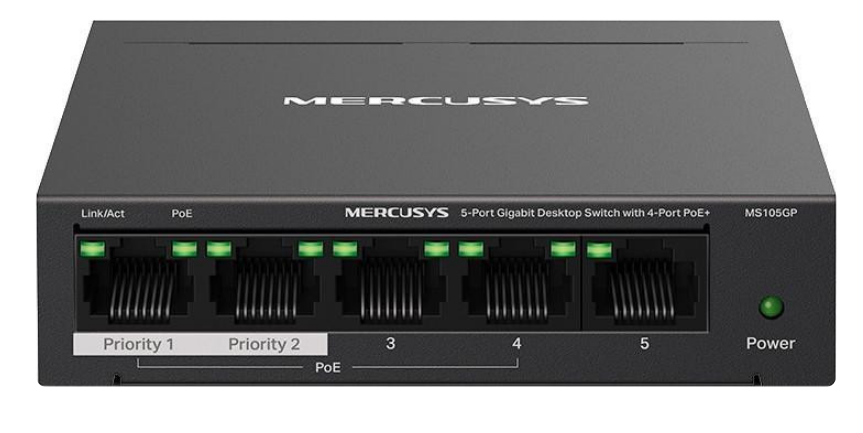 Комутатор Switch 5 Port Mercusys MS105GP (10/100/1000, 1+4 (PoE+))