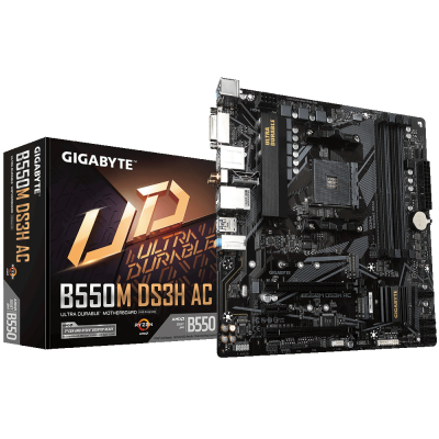 Материнська плата Gigabyte B550M DS3H AC (sAM4, AMD B550, PCI-Ex16, 4xDDR4, 2xM.2)
