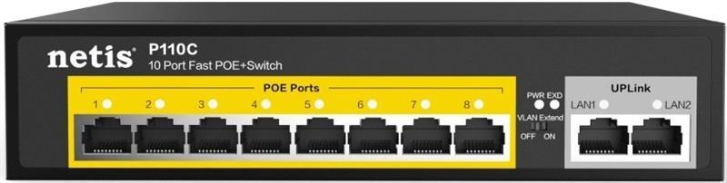 Комутатор Switch 8 Port Netis P110C (8xFE PoE, Max PoE 100W, 2xFE uplink RJ45 ports)