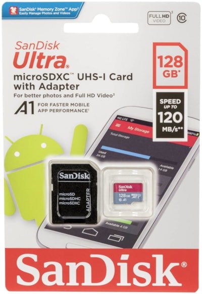Флеш пам`ять microSDXC 128GB Sandisk ULTRA A1 + SD (Class 10) UHS-I U1, (SDSQUA4-128G-GN6MA)