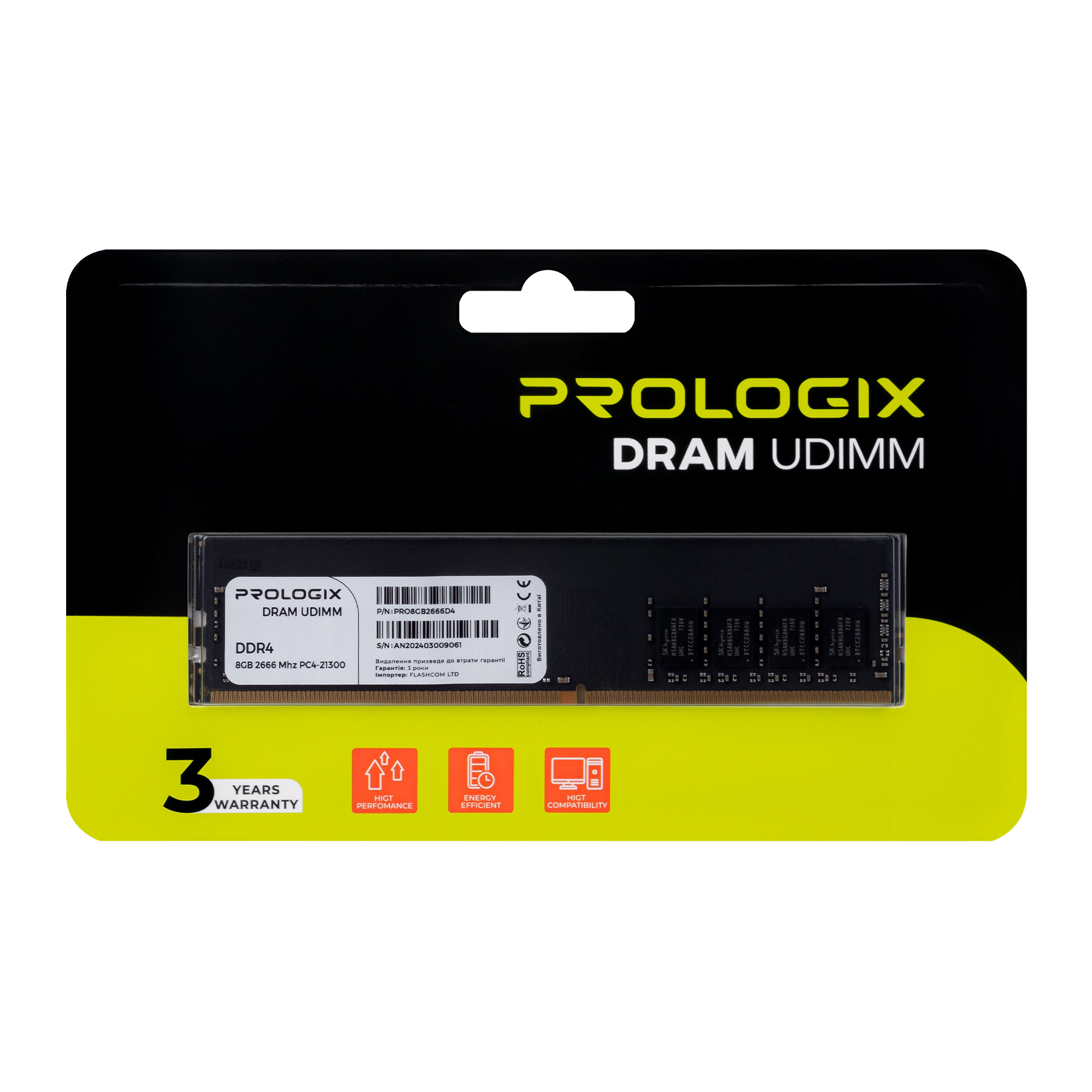 Модуль пам'яті DDR4 8GB 2666 MHz Prologix (PRO8GB2666D4)