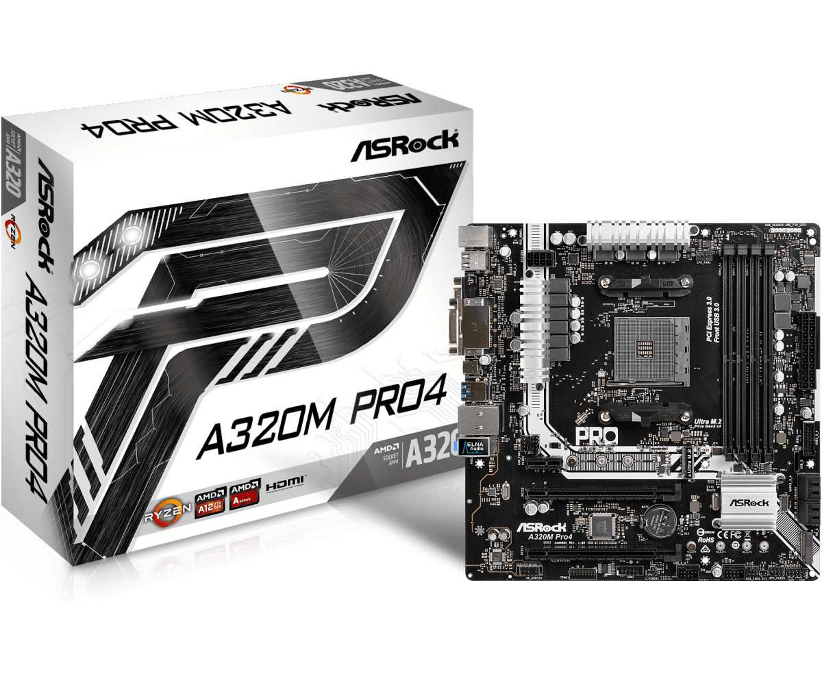 Материнська плата ASRock A320M PRO4 (sAM4, AMD A320, PCI-Ex16)
