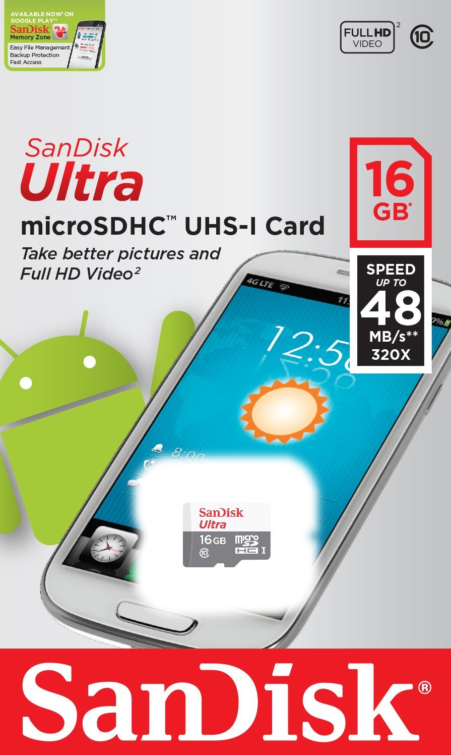 Флеш память MicroSD 16GB SanDisk (SDSQUNB-016G-GN3MN)